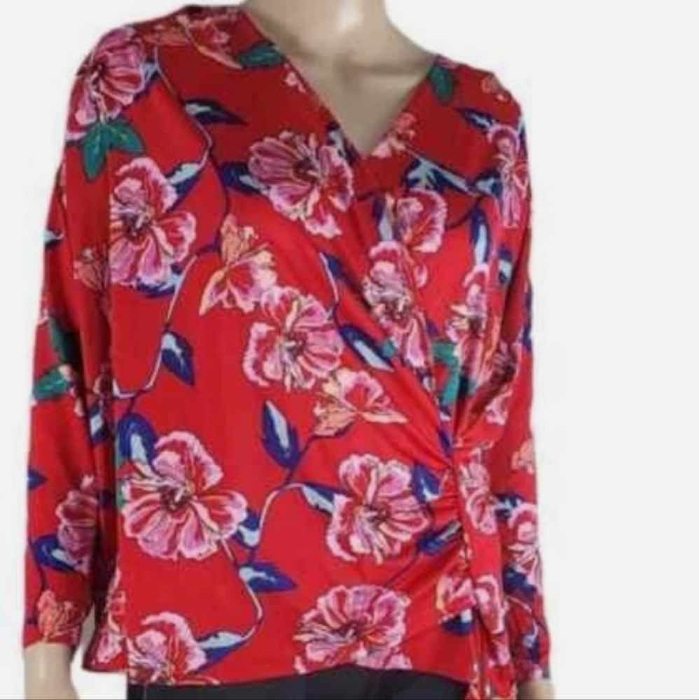 Allison Taylor Red and Pink Floral Soft Silky Blouse